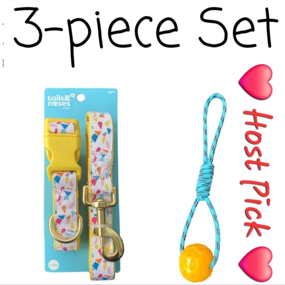 👀50% OFF - NWT‼️Tails & Noses 3-pc Set Matching Collar & Leash w/ Toy
